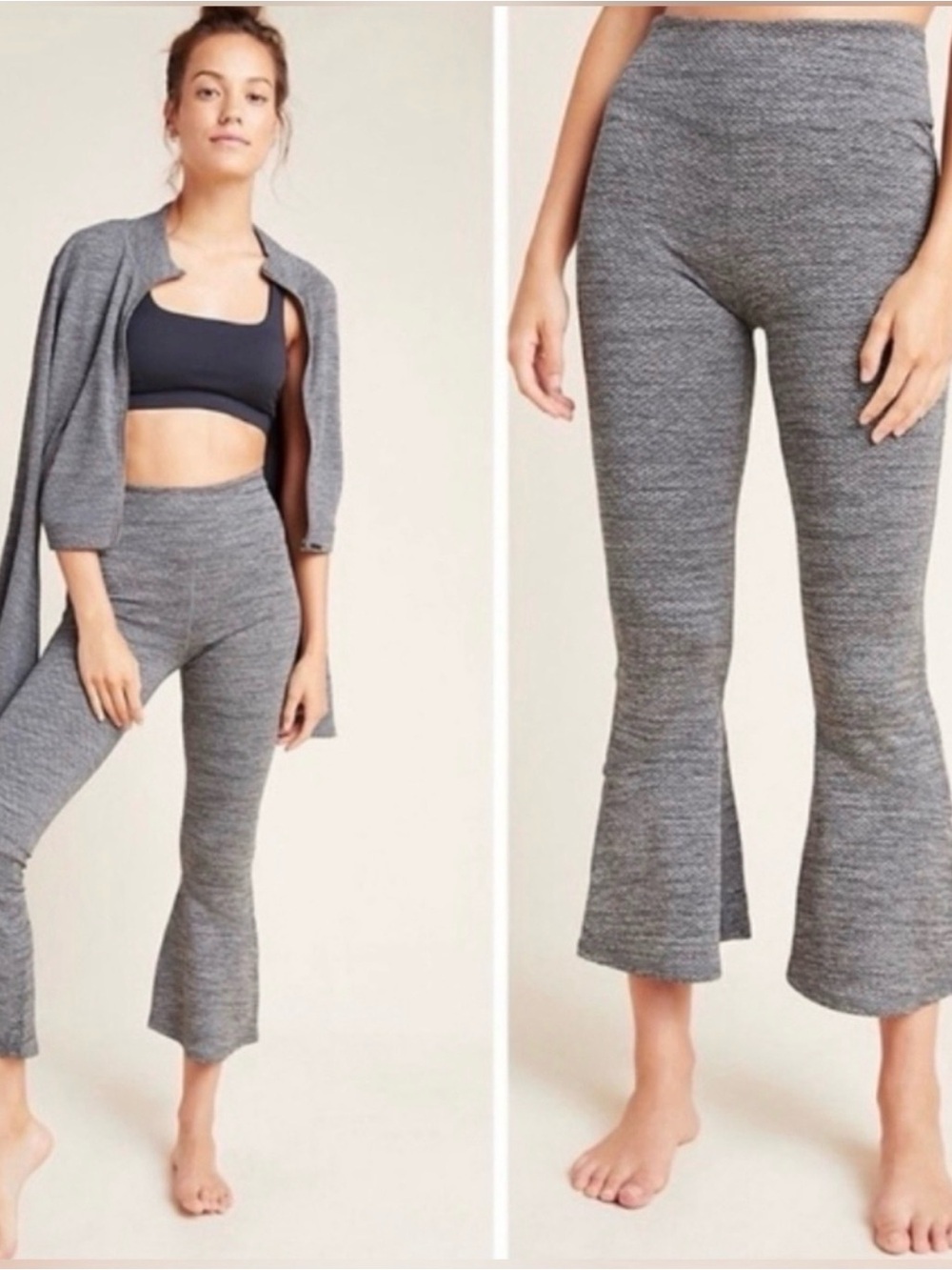 FP Movement Gray Knit Flare Crop Leggings Pants - Women's Active Style